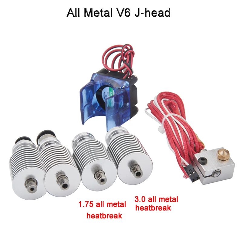 Последняя v6 J-головки версия цельнометаллический hotend Уэйд или Боуден голова экструдера с вентилятором охлаждения нагревателем и термистором для 1.75/ 3.0 мм 3D-принтеры Запчасти 3d принтер экструдер