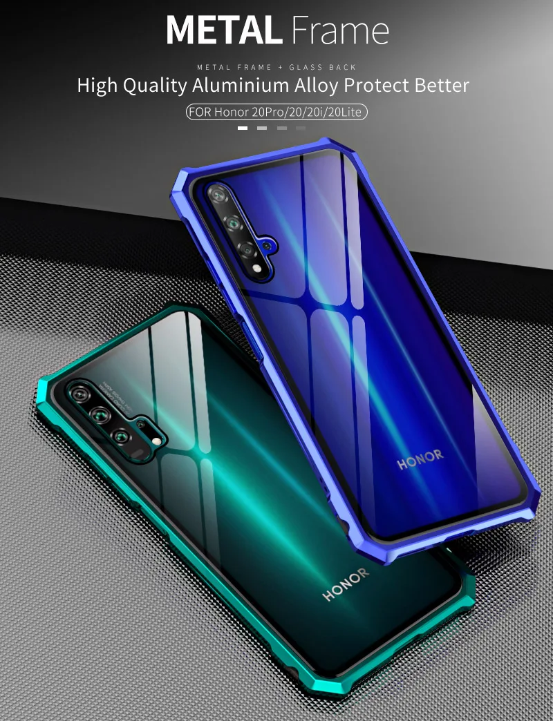Для huawei Honor 20 Pro 20i чехол металлический бампер алюминиевый сплав 9H закаленное стекло противоударный чехол для Honor 20 Lite чехол для телефона