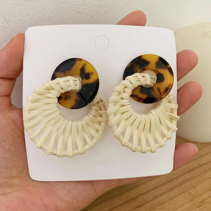 Корейские висячие серьги ручной работы с бамбуковой оплеткой новинка модные