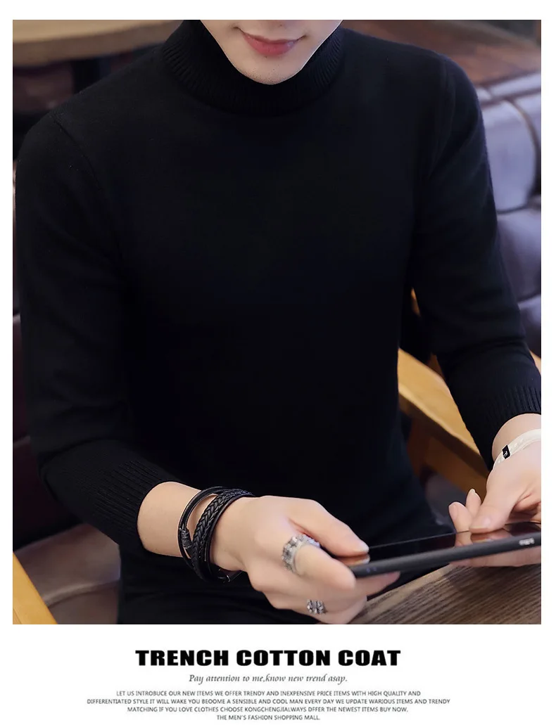 Осень-зима, новинка, мужской свитер с высоким воротом, однотонный, вязаный пуловер, свитера, мужские, на каждый день, с высоким воротом, Вязанная одежда, M-3XL