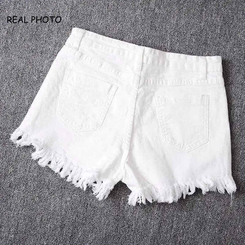 РЕАЛЬНОЕ ФОТО белый высокой талией джинсы шорты 2017 новая мода slim fit хлопок