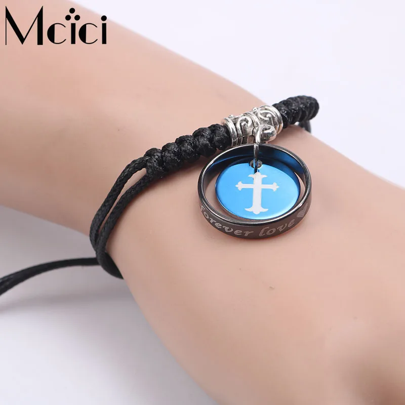 2 шт./партия круглые браслеты с крестиком для влюбленных черные и синие ювелирные