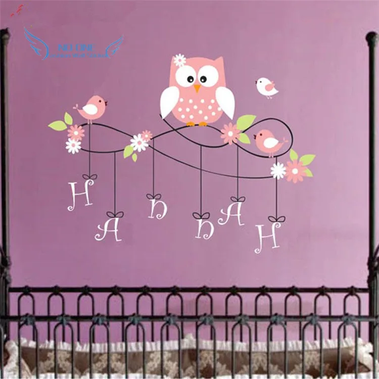 

Owl Wall Decal Personalized Name Vinyl Owl Birds Flower Wall Sticker Art Mural Vinyls Wall Stickers Owls Nursery Kids Room Decor