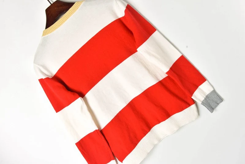 JOYDU Wide Stripes Color Block Cartoon Patchwork Sweater Women Pullover Runway Design Knitted Korean Sweaters 2019 pull femme | Женская