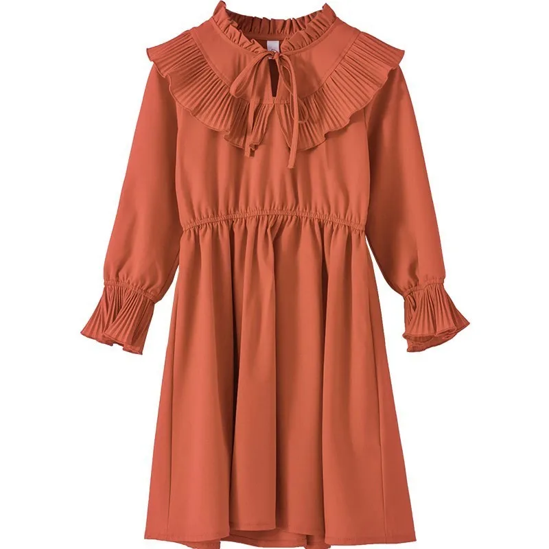 Back To School Clothing Long Sleeve Girl Dress Baby Clothes Teenage Girls Dresses Flare Red Orange Spring Autumn 2019 New | Детская