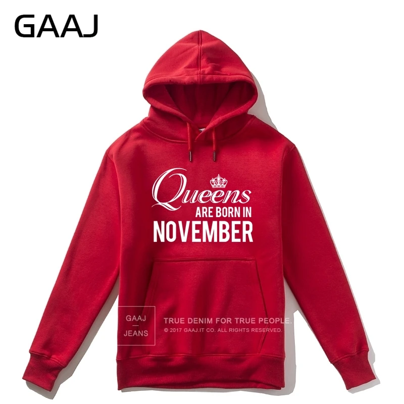 GAAJ "Queens are born in November" мужская толстовка с капюшоном, Женская толстовка на молнии, Мужская Высококачественная флисовая толстовка с принтом в стиле хип-хоп - Цвет: Red