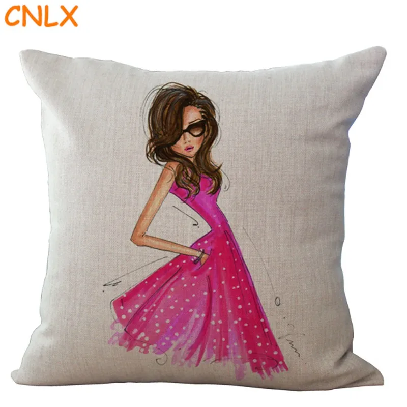 Мода Город длинные волосы девушка хлопок Пледы Подушки диван прикроватные