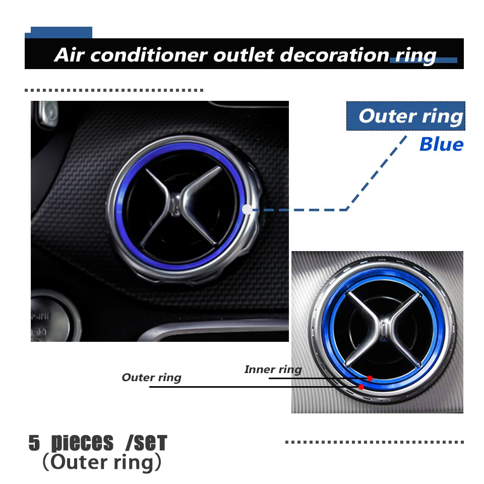 5 pcs outer blue Atreus, 5 шт., автомобильная центральная консоль, вентиляционное отверстие, выходное кольцо, наклейки для Mercedes Benz A B GLA CLA Class W176 W246, автомобильные аксессуары - Название цвета: 5 pcs outer blue