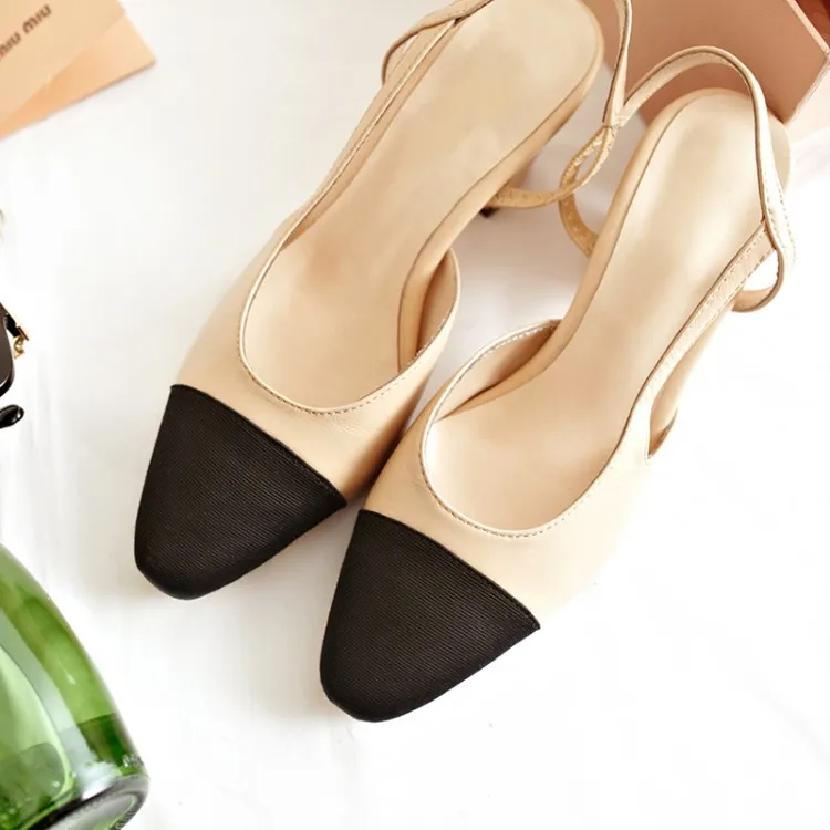Beige black small pointed toe elegant gentlewomen color block sandals high-heeled shoes | Обувь