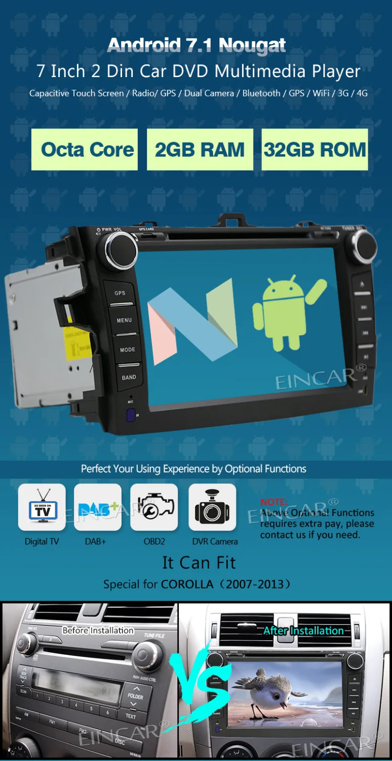 EinCar Беспроводной Камера + Android стерео 7 &quot1024*600 двойной Din автомобильный DVD/CD плеер