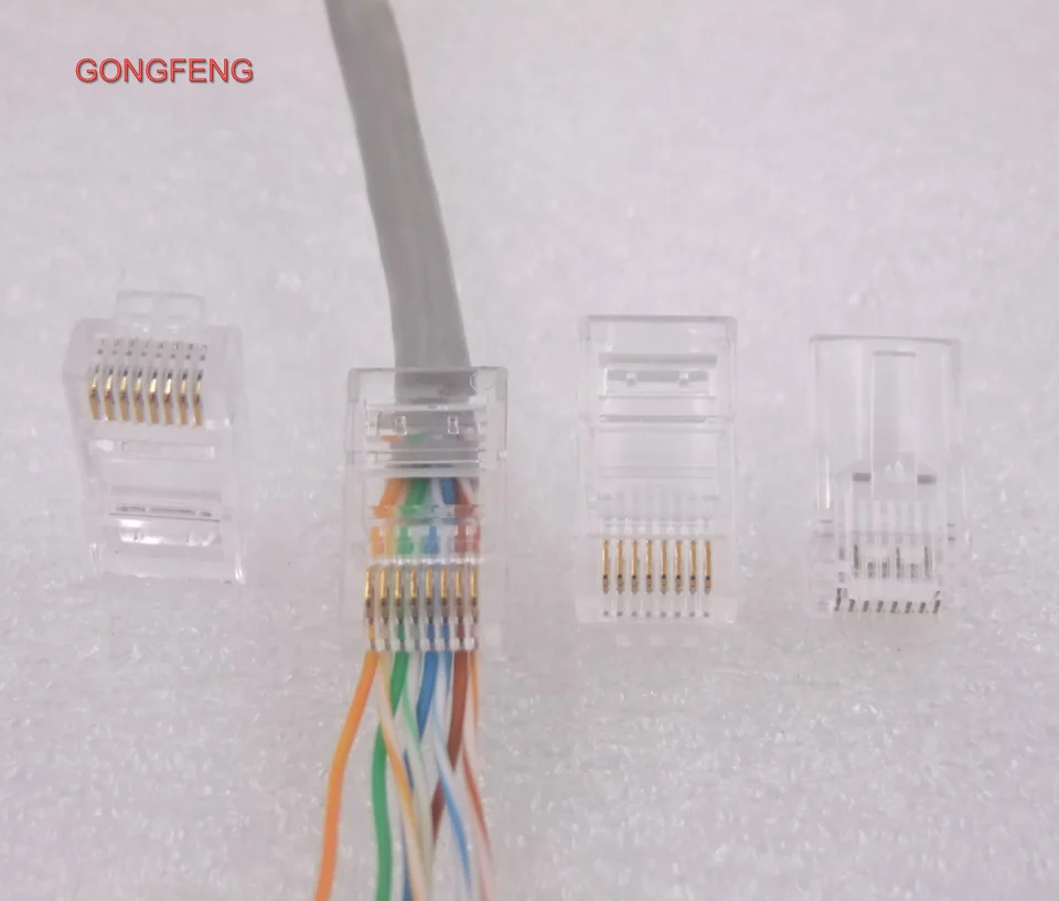 500 шт. RJ45 Connector8P8C CAT6 шесть типов не экранированная сквозное отверстие с золотым покрытием с кристаллической головкой специальные