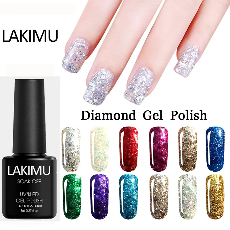 Гель лак LAKIMU 3D для ногтей с алмазным 20 видов цветов долговечный дизайна блеск