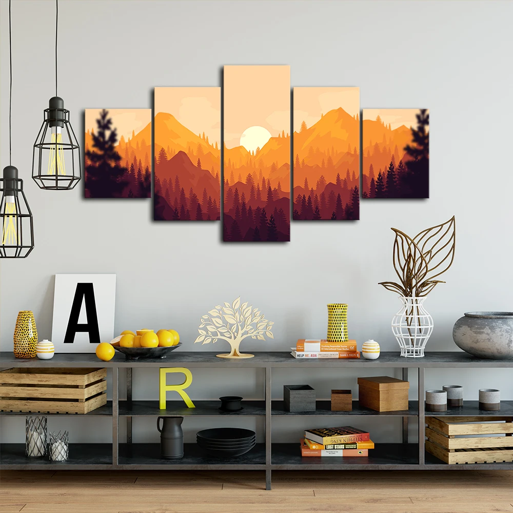 Forest Sunset Canvas Posters Home Decor Wall Art Framework 5 Pieces Paintings For Living Room HD Prints Modern Pictures | Дом и сад