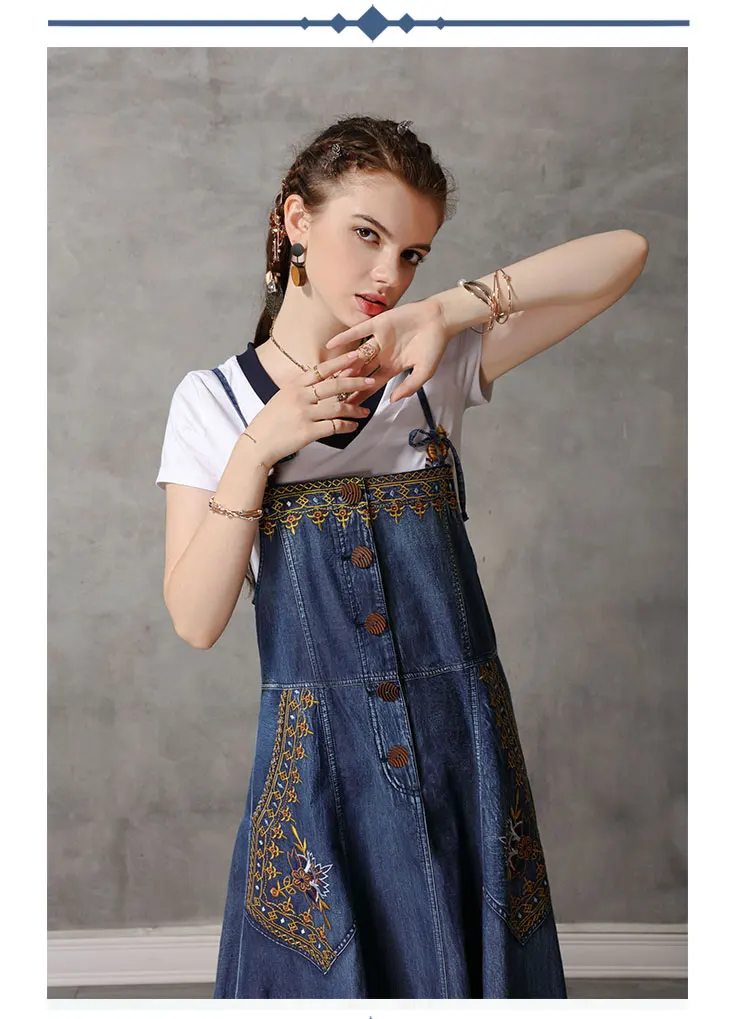 Летнее платье Yuzi. may Boho новые джинсовые женские платья без бретелек однобортные винтажные с вышивкой Vestidos A82171 Vestido