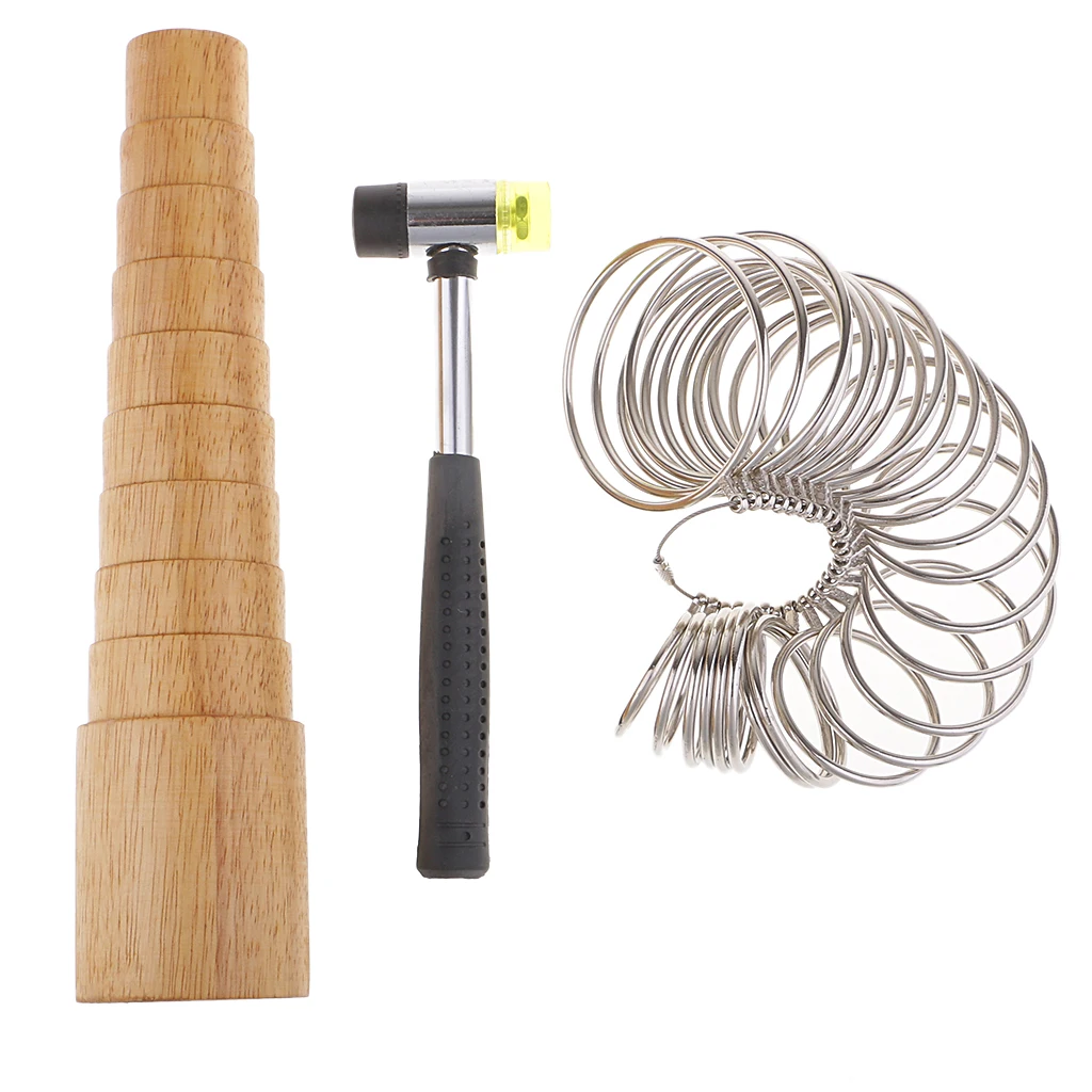 

3pcs/set Metal Bracelet Adjust Gauge Measure Sizers, Wooden Step Bangle Mandrel Sizer Stick, Rubber Hammer, Jewelry Repair Tool