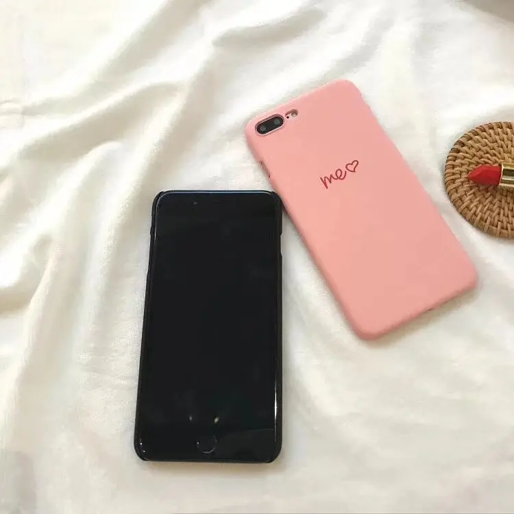 Жесткий Чехол для iphone11 7 plus черный розовый с надписью you me милый защитный чехол