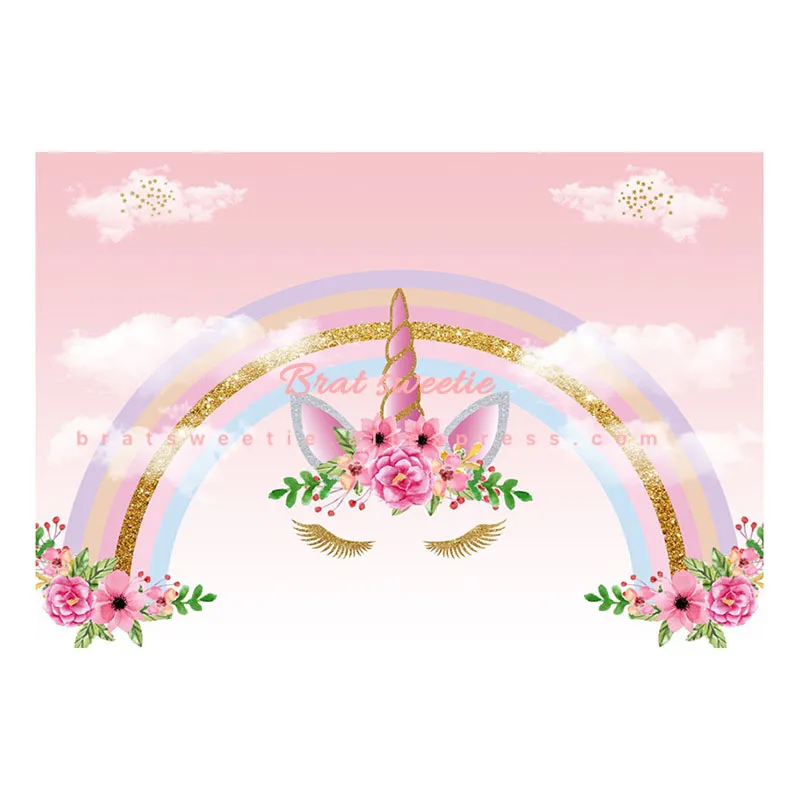 rainbow UNC Backdrop 210X150 см вечерние фоны с единорогом и цветами на день рождения для фотосъемки новорожденных, Вечерние Декорации для девочек - Цвет: rainbow UNC Backdrop
