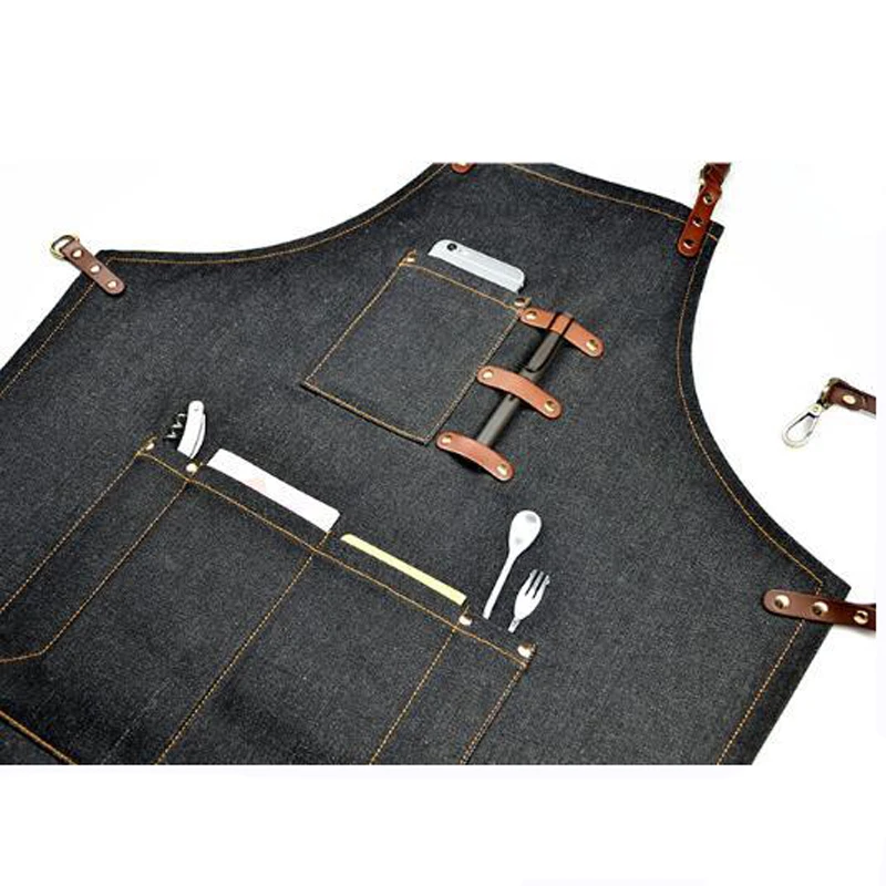 2018 Bib Apron With pocket Cafe fashion Cowboy Unisex Denim painting Aprons for Woman Men Kitchen Chef Waiter Cooking print logo | Дом и сад