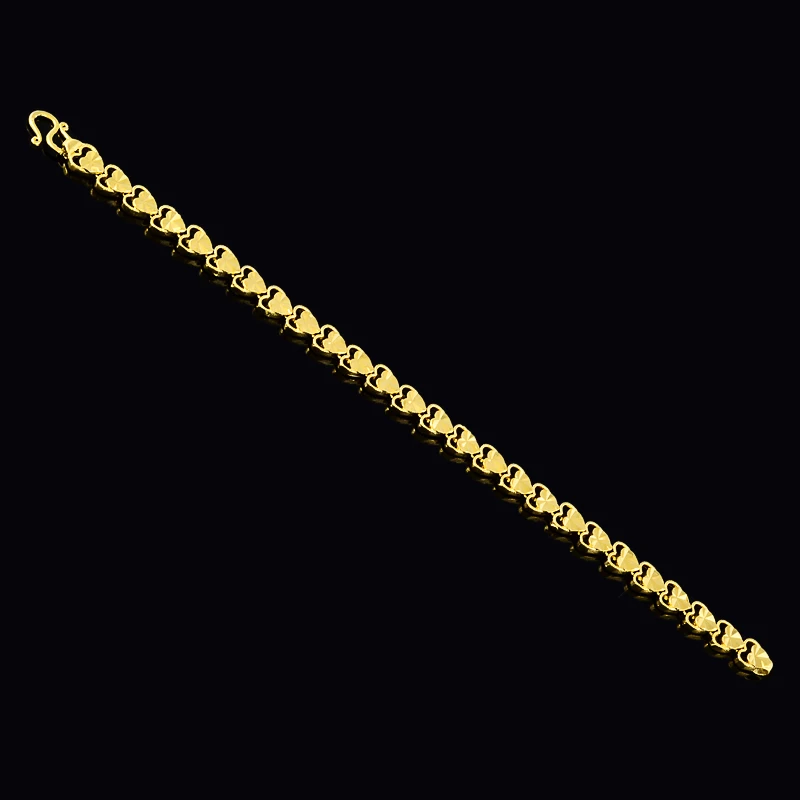 Оптовая продажа браслет-цепочка из чистого золота с звеньями в форме сердца 7 мм