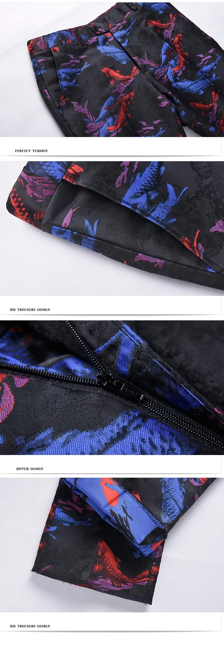 Стильный мужской костюм с принтом Slim Fit Koi Fish узор китайский стиль сценическая одежда винтажные мужские костюмы с брюками M-4XL(Блейзер+ брюки