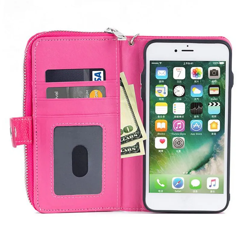 Для Samsung S7 Чехол Многофункциональный кожаный кошелек на молнии Магнитный съемный