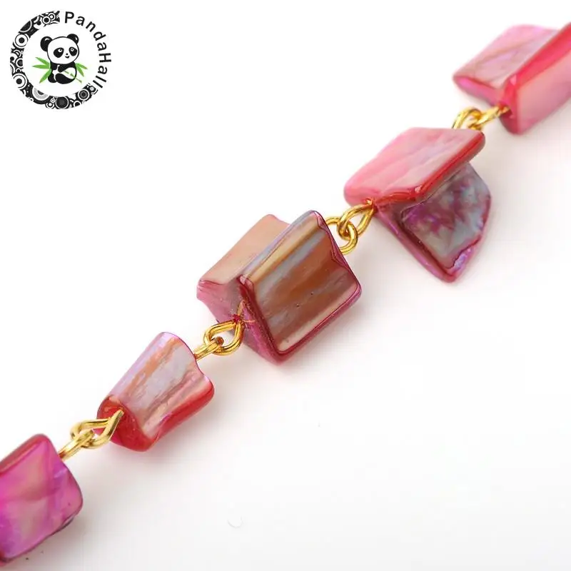 

Handmade Sea Shell Beads Chains for Necklaces Bracelets Making, with Iron Eyepins, Golden, Mixed Color, 39.3"