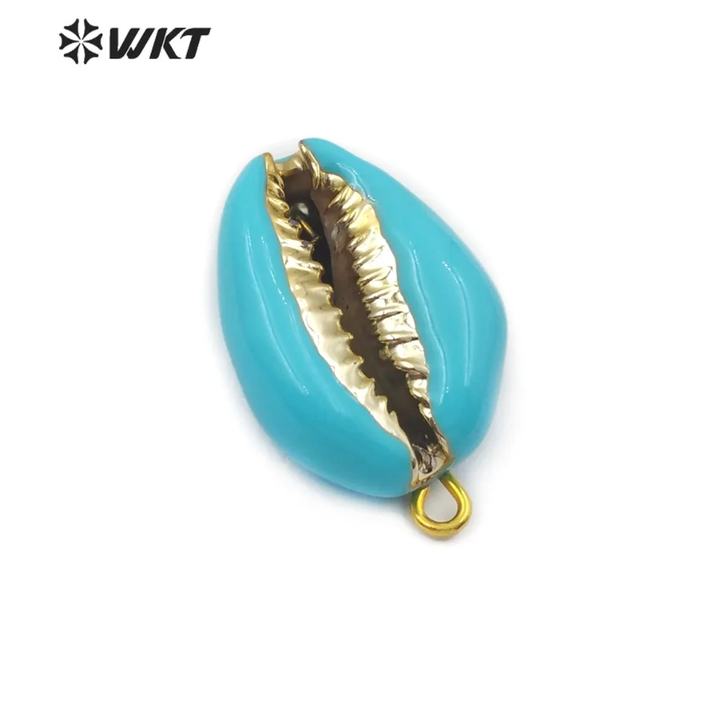 WT JP127 красочные Cowrie с Двойные обручи Разъем Золото & Смола масло Морская раковина