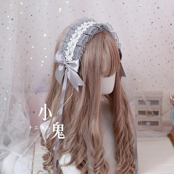 Light grey Лолита японский мягкий сладкий сестра Лолита волосы белый убор для головы с кружевами Джокер kc волосы Темный сделать мертвых - Цвет: Light grey