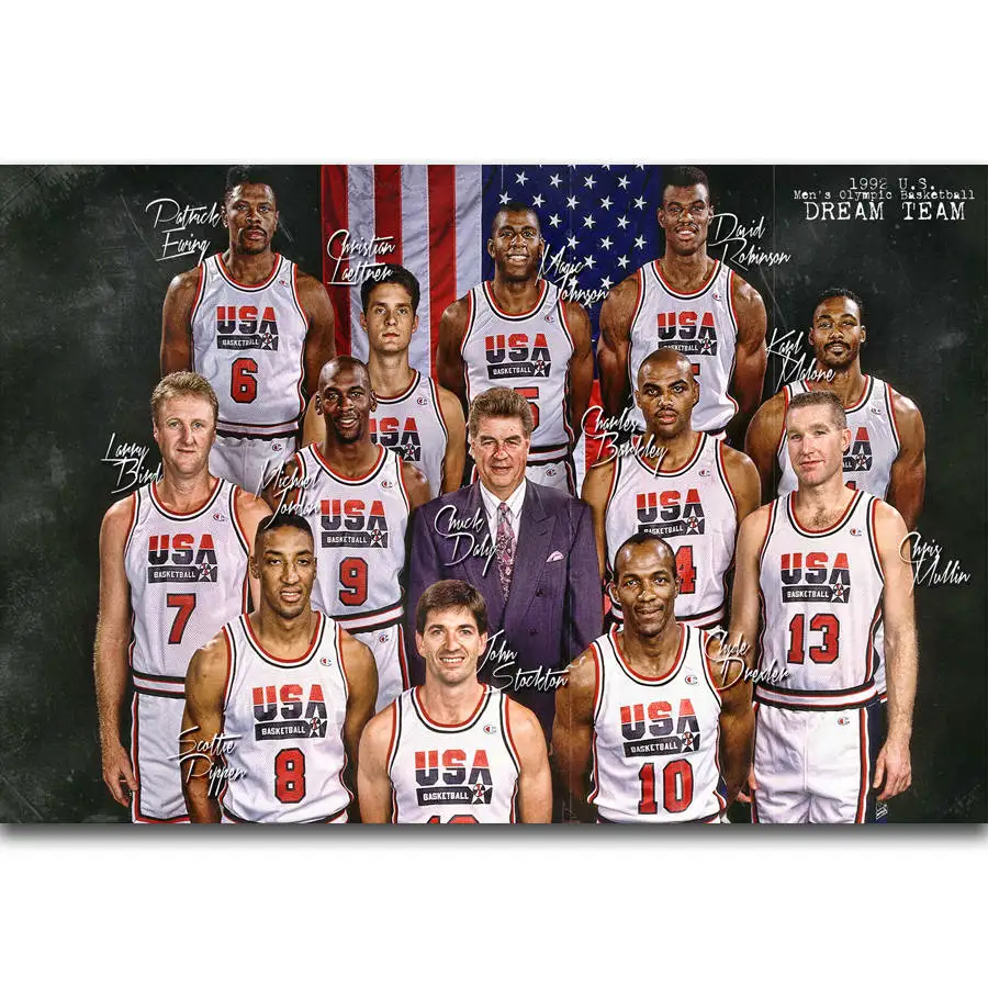 S1256 1992 США Dream Team Майкл Джордан Мэджик Джонсон настенная живопись печать на