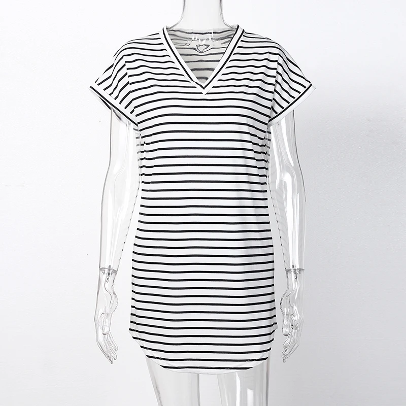 Фото T shirt dress женщины 2017 лето новые поступления черный и белый полосатый дамы v шеи с T shirt dress женщины 2017 лето новые поступления черный и белый полосатый дамы v шеи с