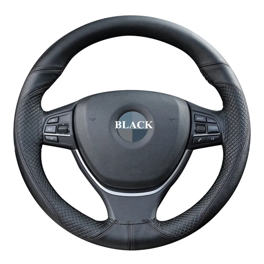 

Car Steering Wheel Cover Soft Genuine Leather Anti-wear Steering Wheel Cover 100% Cowhide Braid With Needles Thread