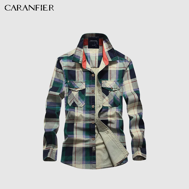 

CARANFIER Spring New Brand Men's Shirts Fashion Casual Plaid Shirt Slim Male Long-sleeve Plaid Cotton Shirt Colors Matching