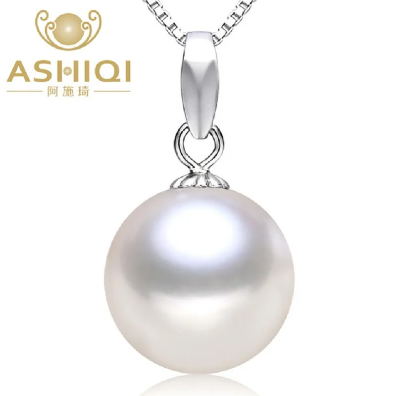 

ASHIQI Perfectly Round Natural Freshwater Pearl Necklaces & Pendant with 925 Sterling Silver Necklace , 9-10mm pearls jewelry