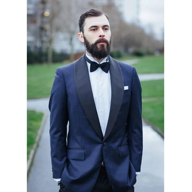 same as picture Синий свадебный костюм жениха из двух предметов, мужской смокинг, Черная шаль с отворотом, индивидуальный заказ, вечерний костюм для мужчин, пиджак+ брюки - Цвет: same as picture