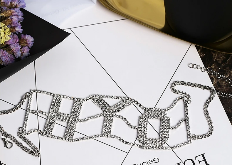 NAWEILY Luxury Full Rhinestone Letter Choker Necklaces New Fashion Short Necklace For Women Bijoux Jewelry Cloth Accessories | Украшения и