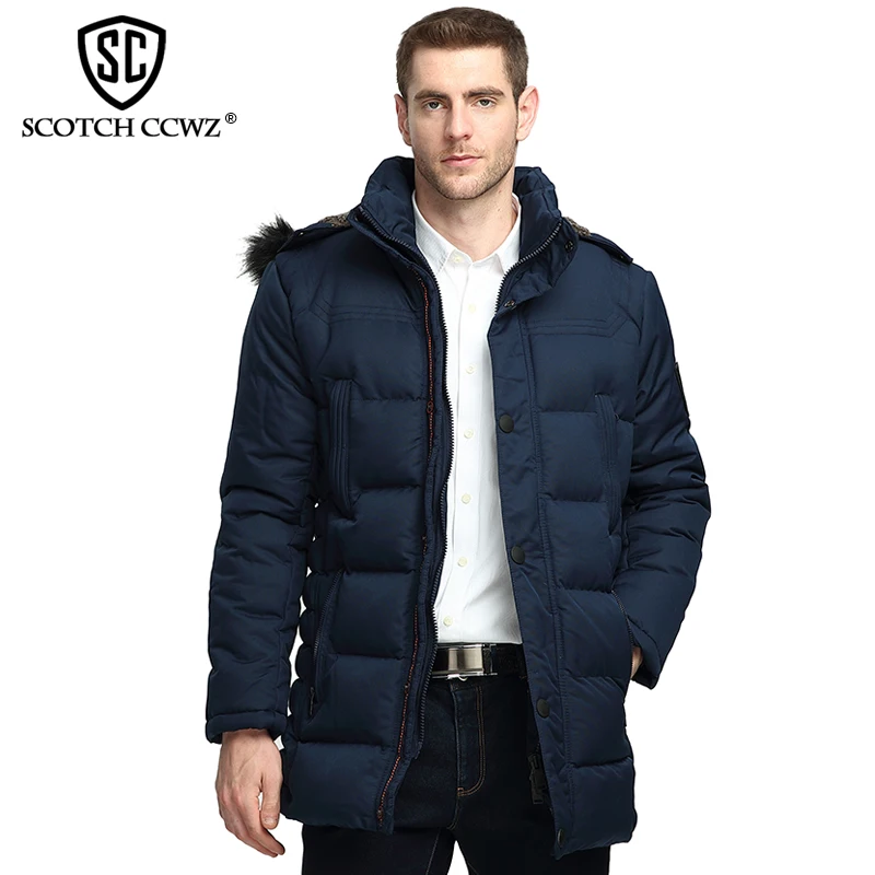 СКОТЧ CCWZ Марка Длинные Мода Толстые Зимняя Куртка Мужчины Парки Бизнес Теплые