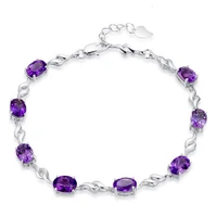 100 925 sterling silver fashion purple crystal ladiesbracelets jewelry no fade cheap bracelet female women birthday gift