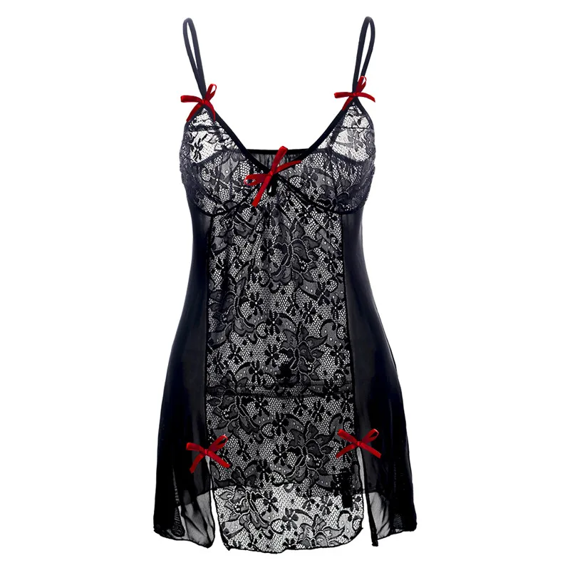 

S M L XL XXL 3XL 5XL 6XL Bow Patchwork Deep V Plus Size Lingerie Women Hot Sexy Underwear Lenceria Erotica Dress 7098