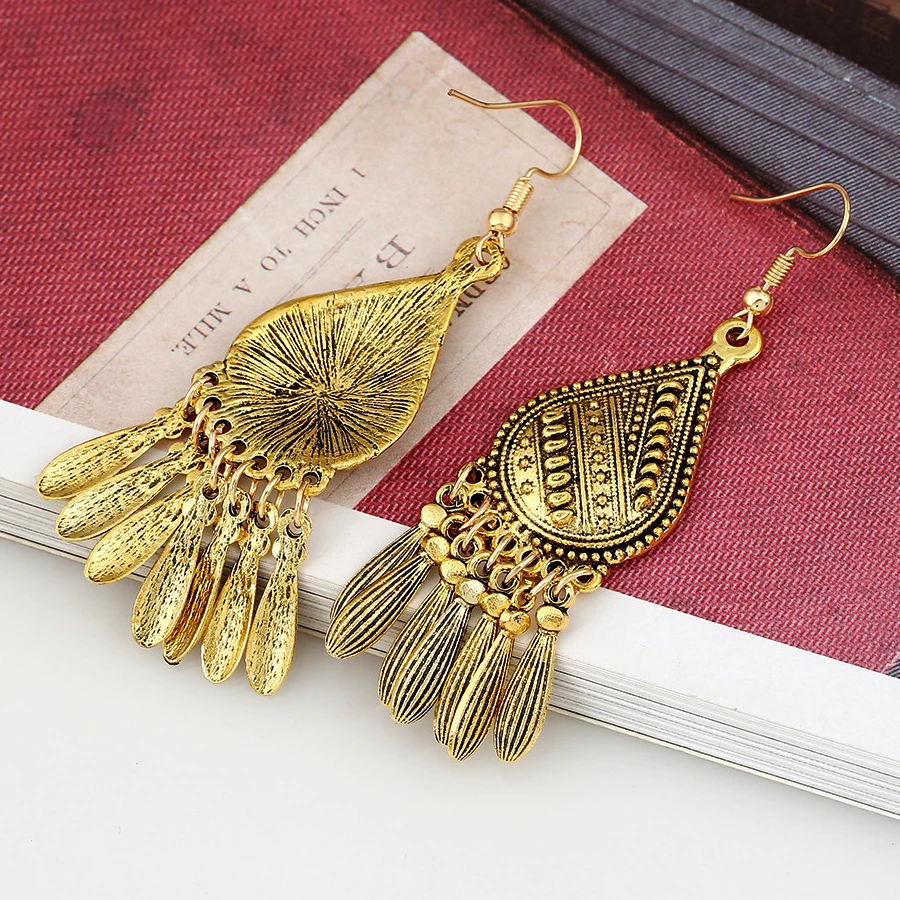 SHEEGIOR NEW Ethnic Long Earrings for Women Fashion Jewelry Bohemian Vintage Bronze Water Drop Pendant Earring Bijoux Femme Gift | Украшения
