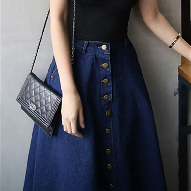 Джинсовые длинные юбки женские весенне-осенние повседневные джинсы с завышенной