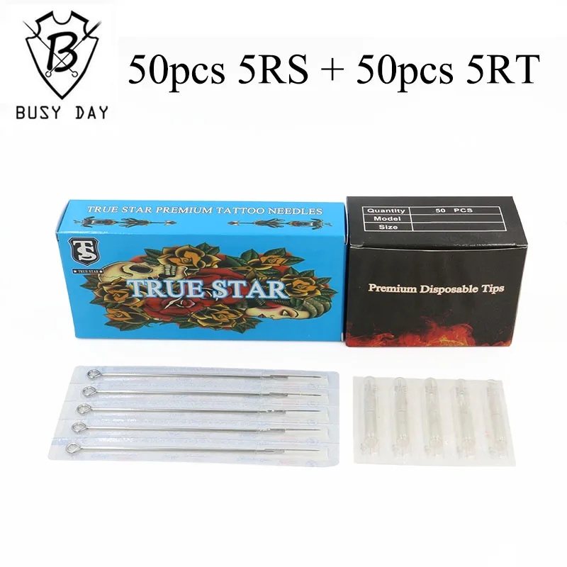 (5RS + 5RT) 50 шт. иглы для татуировок True star и наконечников Прозрачные наконечники тату