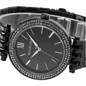 Black TC004 Тейлор коул бренда женщины одеваются часы Relogio Feminino серебро горный хрусталь из нержавеющей стали ремешок леди мода кварцевые часы / TC003 - Цвет: Black TC004