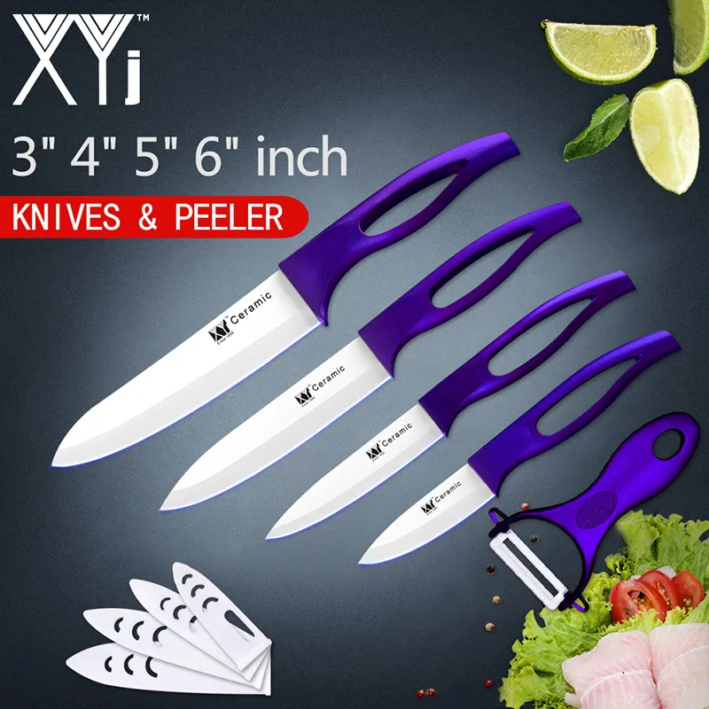 Purple White XYj оксид циркония Керамический кухонный нож наборы Мясорубка 3 4 5 6 дюймов Кухонные ножи с Овощечистка полой ручкой Керамические ножи - Цвет: Purple White