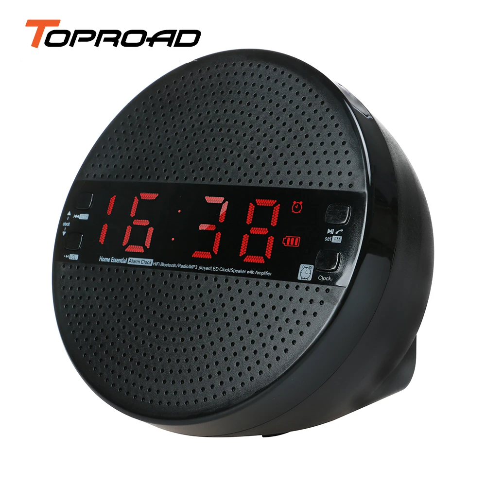Toproad Время Будильник Bluetooth Динамик Радио FM TF USB Беспроводной Колонки сабвуфер
