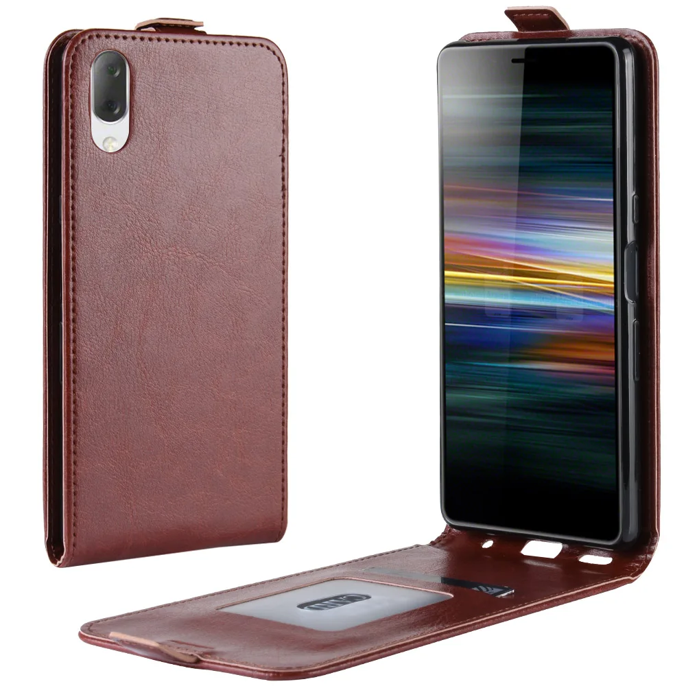 Вертикальный кожаный чехол Обложка для sony Xperia L3 L 3 I3312 I4312 I4332 5,7 дюймовый кожаный чехол-книжка на магнитной застежке чехол для телефона с карманом для карты - Цвет: Темно-коричневый