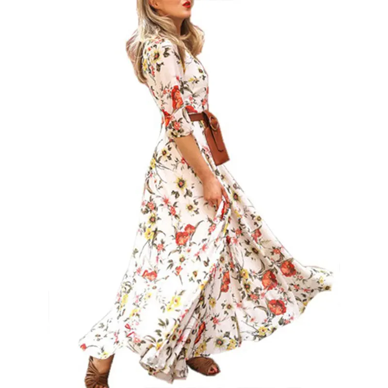 Новинка 2019 модное женское богемное длинное платье макси с цветочным рисунком
