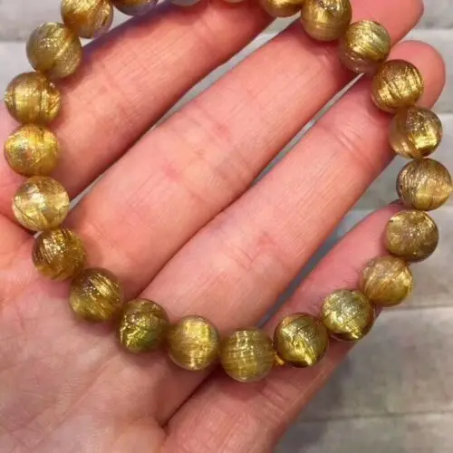 

8mm Natural Gold Rutilated Titanium Quartz Bracelet Brazil Women Men Round Beads Crystal Stretch Jewelry Certificate AAAAAA