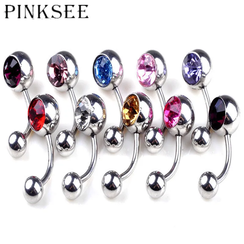 Пирсинг для пупка из хирургической стали PINKSEE 2 шт. однокристальные кольца Стразы