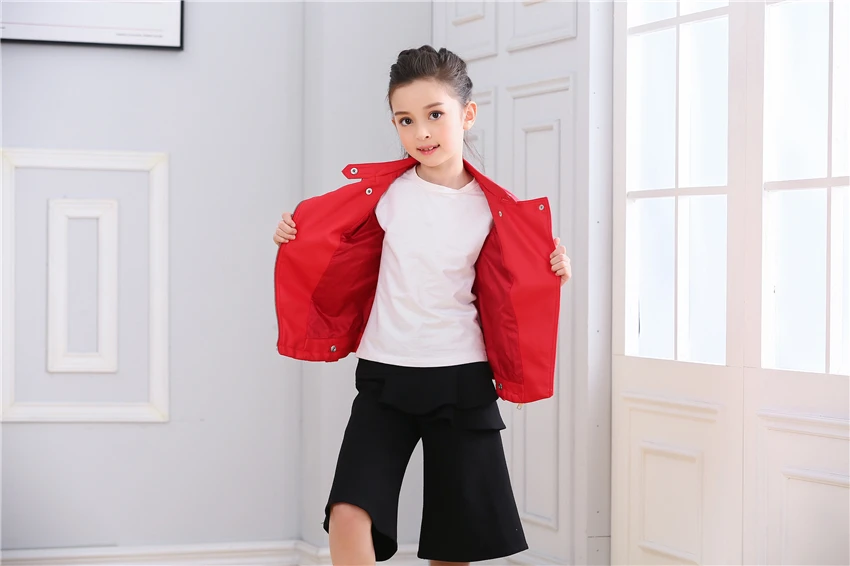 2018 Teenage Girls Pink faux leather jacket children's PU clothing Top for 3-10yrs kids zipper motorcycle outerwear red black | Детская