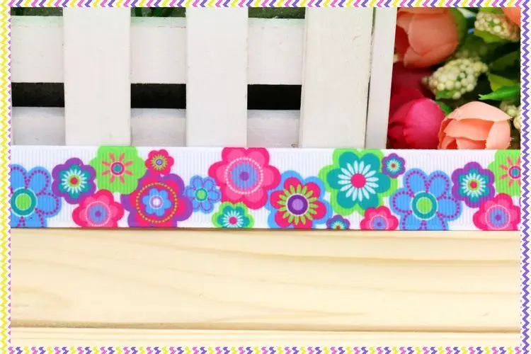 

DHK 7/8'' 5yards flowers pattern printed grosgrain ribbon headwear hair bow diy party decoration OEM Wholesale 22mm C694